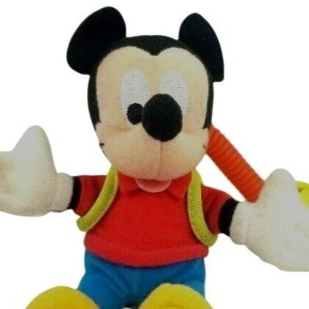 Disney Mickey Mouse 8 in Plush Clip On Backpack Orange Stretch Cord Fisher Price
